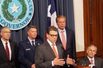 Governor Rick Perry announces the deployment of the Texas National Guard to the border, alongside Lt. Gov. David Dewhurst and Attorney General Greg Abbott