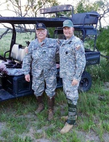 Tony Tinderholt, GOP nominee in House District 94, poses with Mike Vickers, head of the Texas Border Volunteers