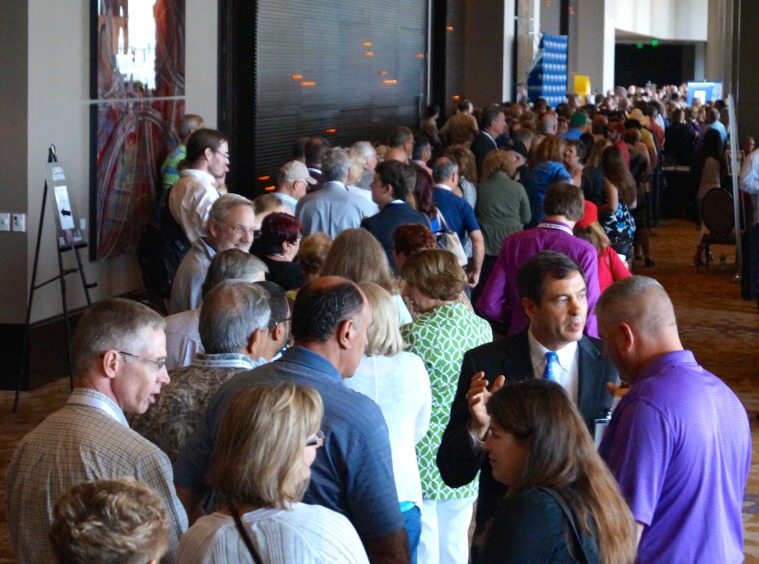 Summit attendees lined up by the hundreds to get good seats in advance of Ted Cruz' speech.