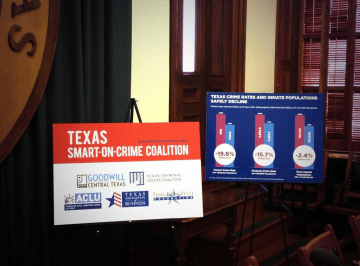 Placards at the launch of the Texas Smart-On-Crime Coalition