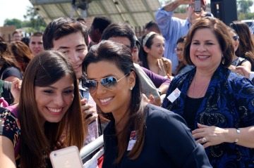 Eva Longoria and Van de Putte at UT-Pan American, October 23, 2014.