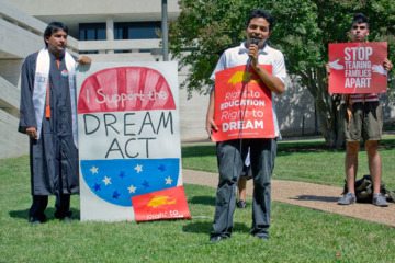 Daniel Candelaria and Loren Campos at a UT-Austin rally to pass the Dream Act, June 2012.