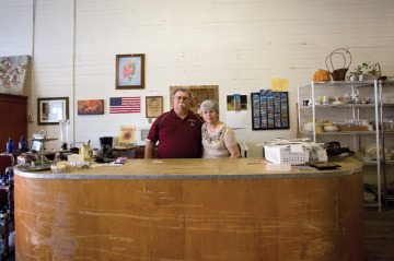 Longtime residents Larry and Herlinda Baucum in their home-goods store in downtown Nordheim.