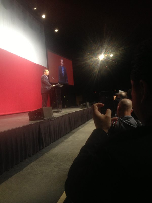 Ted Cruz speaking at Greg Abbott's campaign headquarters.