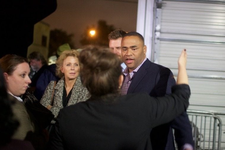 One of tonight's safe Democratic winners, Dallas-Fort Worth Congressman Marc Veasey, surrounded by supporters offstage at the Davis event.