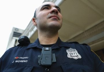 San Antonio police officer Johnny Moreno wears a body camera on Dec. 10, 2014.