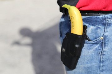 Open carry activists were asked to wear empty gun holsters to the event. 