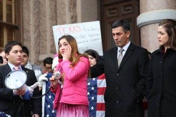 University of Texas-Pan American student Nahiely Garcia speaks at rally in support of Texas DREAM Act in January