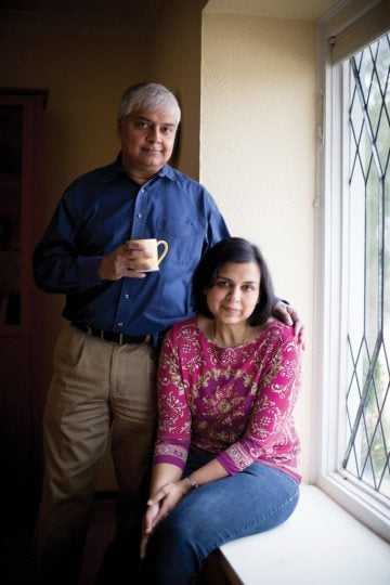 Ranjana Bhandari and her husband, Kaushik De, in their Arlington home.