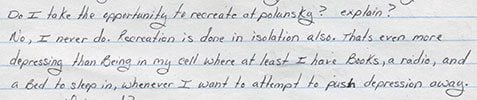An excerpt taken from Death Row inmate Courtne Robinson's response to reporter Alex Hannaford's questionnaire. 