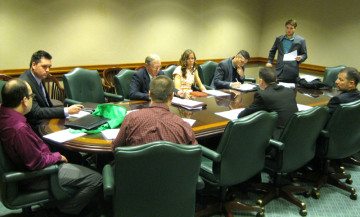 Log Cabin Republicans discuss their legislative agenda prior to the group's lobby day at the Texas Capitol on Thursday.