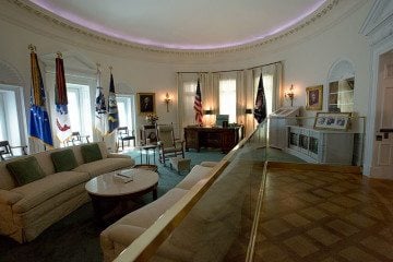 On the top floor of the LBJ Museum, visitors can view a replica of the Oval Office, complete with the actual furniture used during LBJ's presidency.