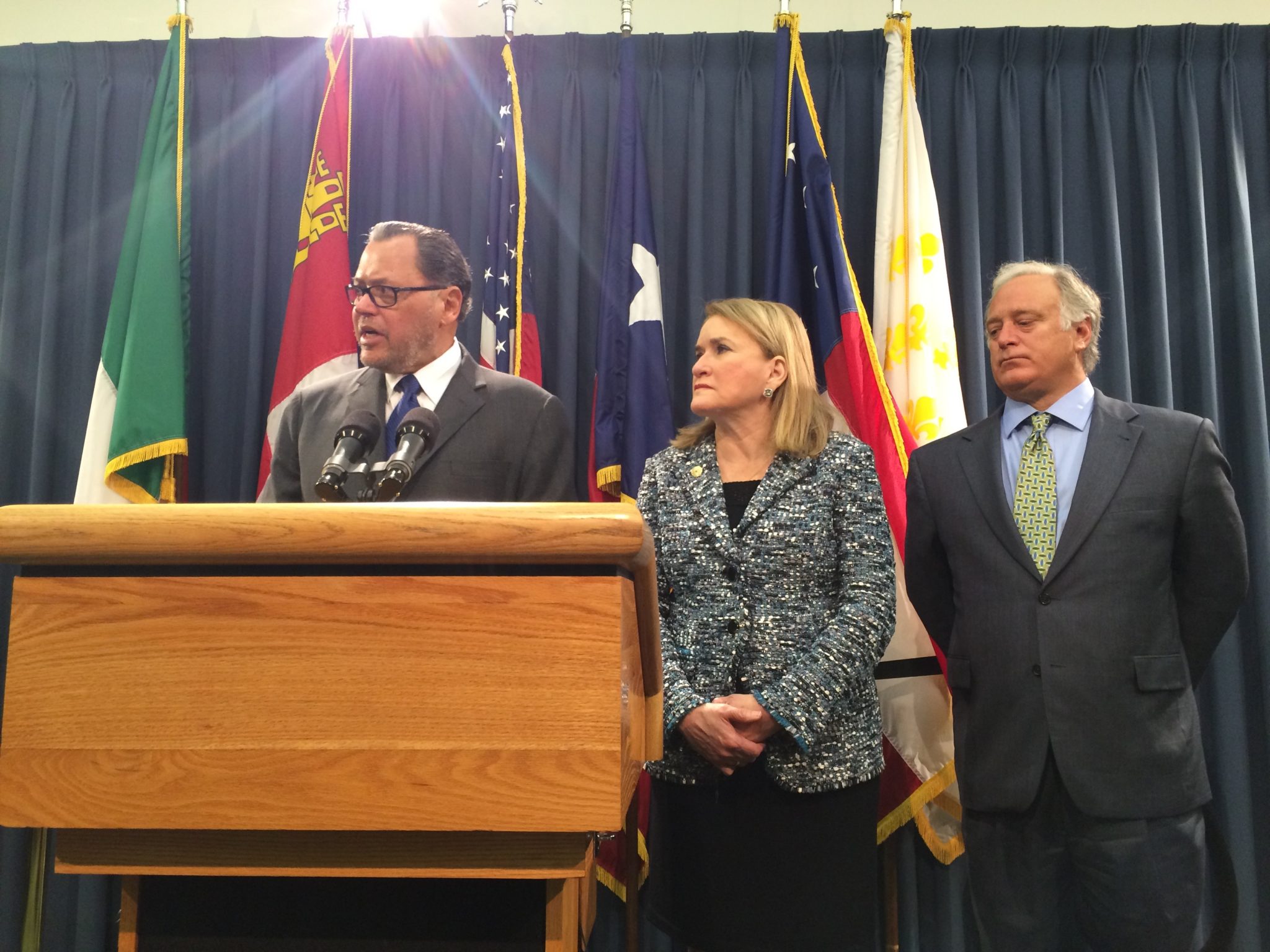 Sen. Jose Rodriguez, Sen. Sylvia Garcia and Sen. Kirk Watson