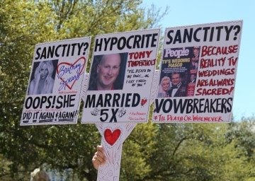 Counter-protesters at an anti-gay marriage rally