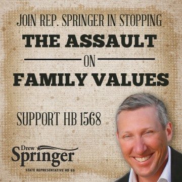 Rep. Drew Springer (R-Muenster) used the above graphic to promote a 2013 bill to defund school districts that offer domestic partner benefits.