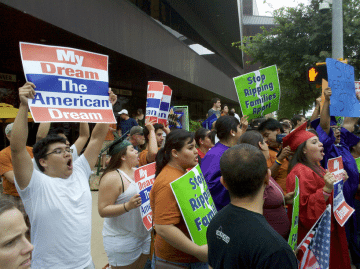 Protesters for the DREAM act demonstrated during President Obama's visit to Austin on May 10, 2011.