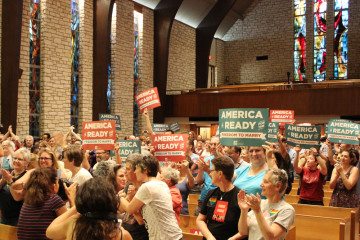 A large crowd gathered at Austin's Central Presbyterian Church to celebrate the U.S. Supreme Court's marriage equality decision.