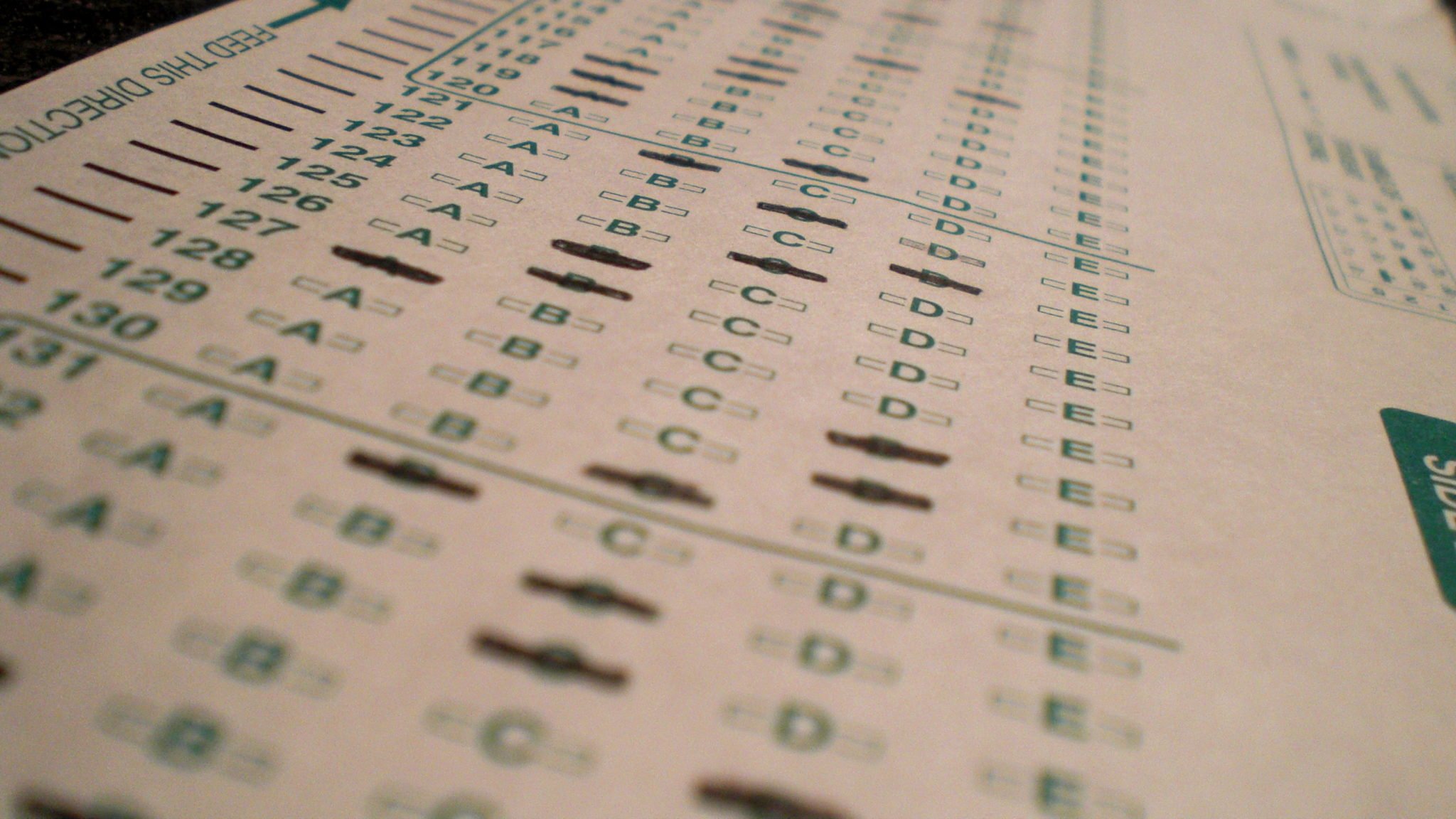 A multiple-choice score sheet.