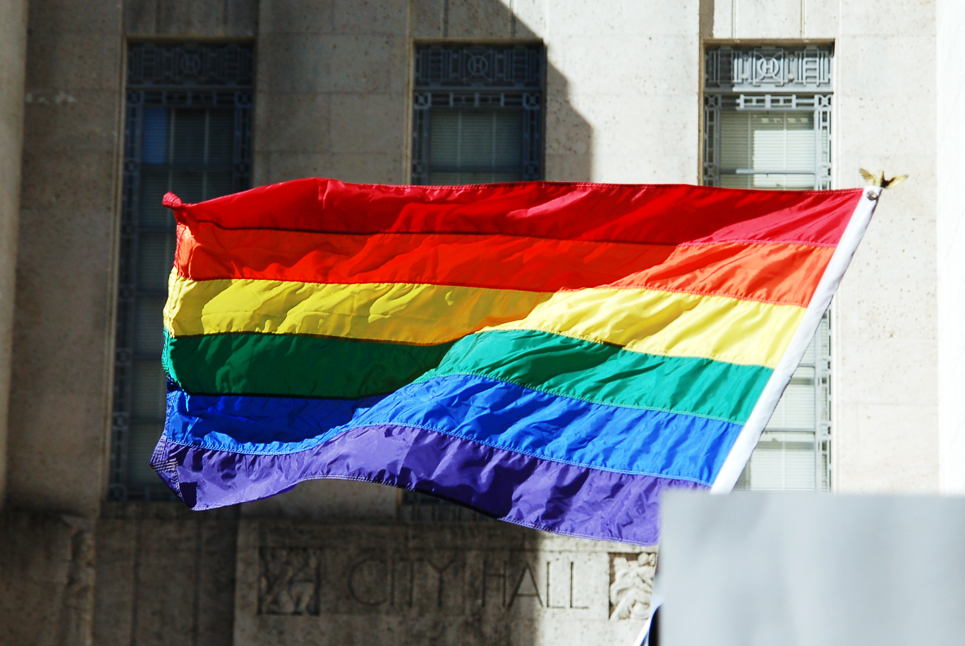 A pride flag outside Houston City Hall.