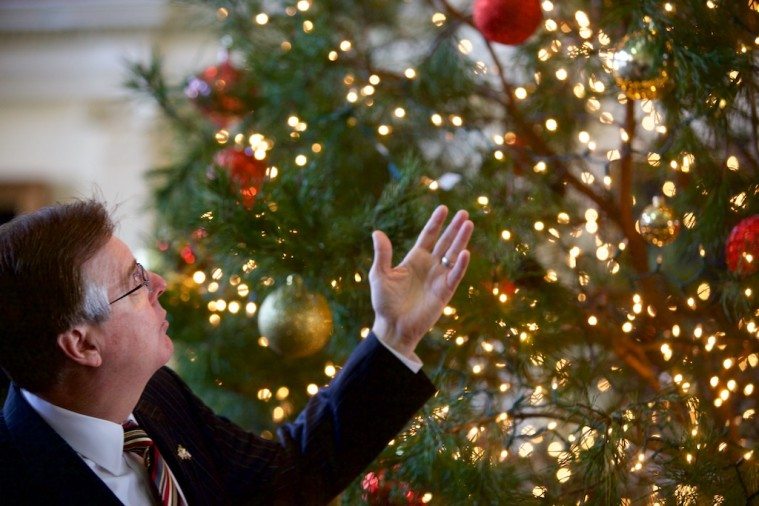 Dan Patrick unveils his Christmas tree in the Texas Senate.