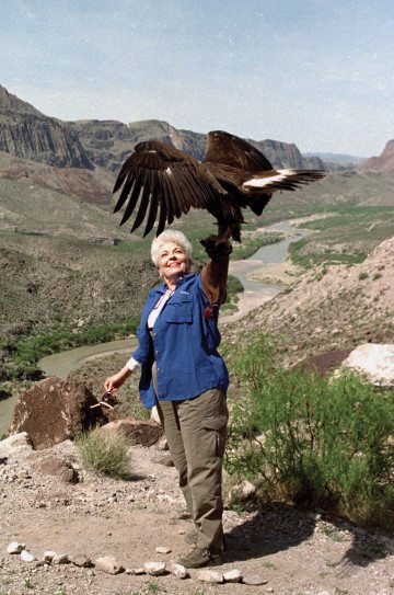 Governor Ann Richards releases an eagle along the Rio Grande near Lajitas in 1993.