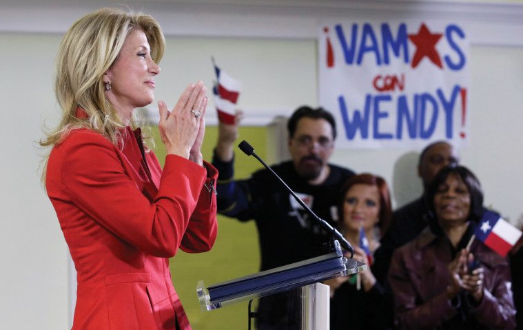Texas Senator Wendy Davis, D-Fort Worth, thanks supporters at her campaign headquarters Tuesday, March 4, 2014, in Fort Worth, Texas. Davis won the Democratic primary to run for Texas governor. (AP Photo/LM Otero)