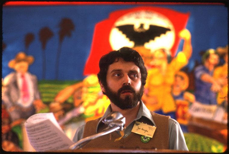 Jim Harrington photographed in 1979 in San Juan at the first Texas United Farm Workers convention.