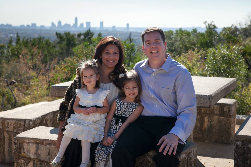 Only a handful of candidates, including Democrat and District 49 hopeful Blake Rocap, pictured here with the fam at Austin's Mount Bonnell, chose to incorporate recognizable local geography into their aesthetic.