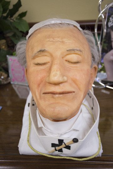 The sculpture of Pope John Paul II that helped Genevieve Keeney land a job at the National Museum of Funeral History. 