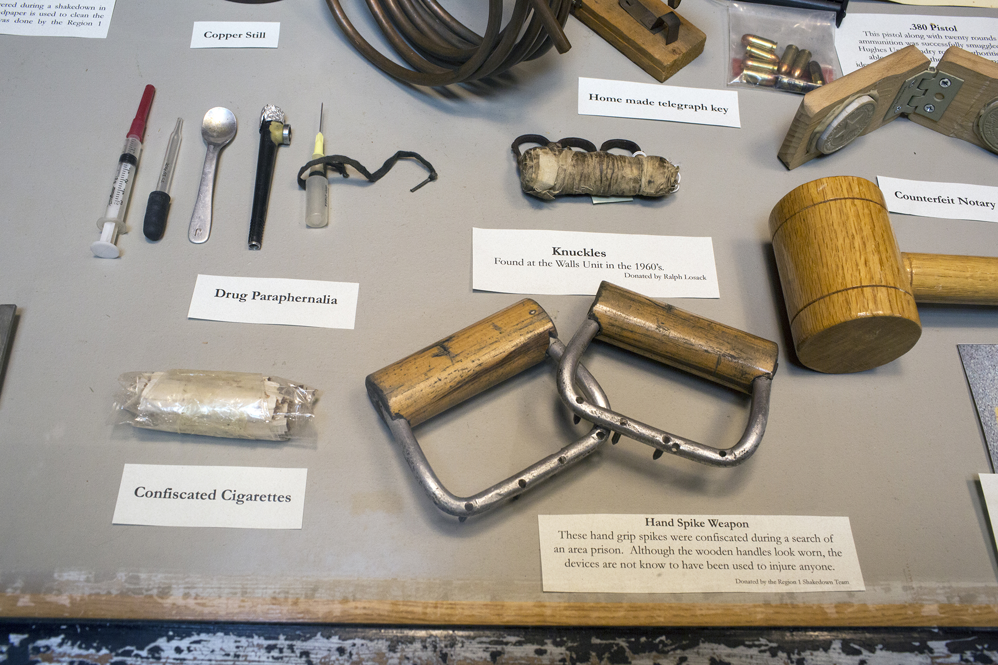 Items in the museum's inmate contraband exhibit. 