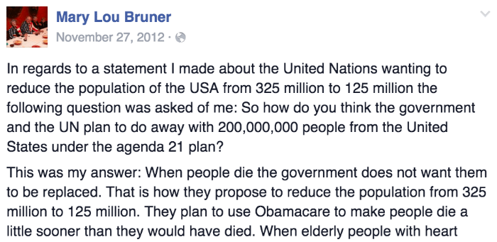 Mary Lou Bruner Facebook post