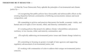 A proposed environmental justice resolution from the 2016 Texas Democratic Convention.