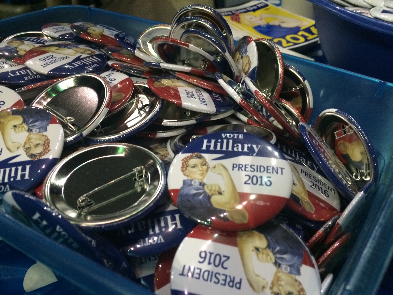Hillary Clinton buttons for the taking at the 2016 Texas Democratic Convention.