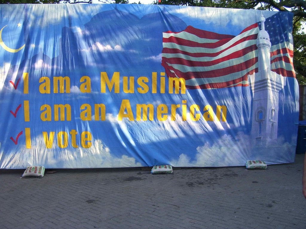 Muslim-American banner at the Texas Democratic Convention.