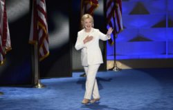 Hillary Clinton walks onstage to accept the party's nomination for president at the 2016 Democratic National Convention.