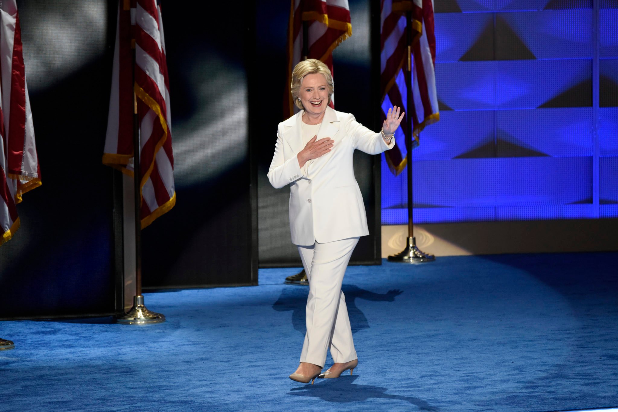 Hillary Clinton walks onstage to accept the party's nomination for president at the 2016 Democratic National Convention.