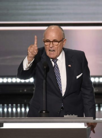 New York City's former mayor Rudy Giuliani at the 2016 Republican National Convention in Cleveland.