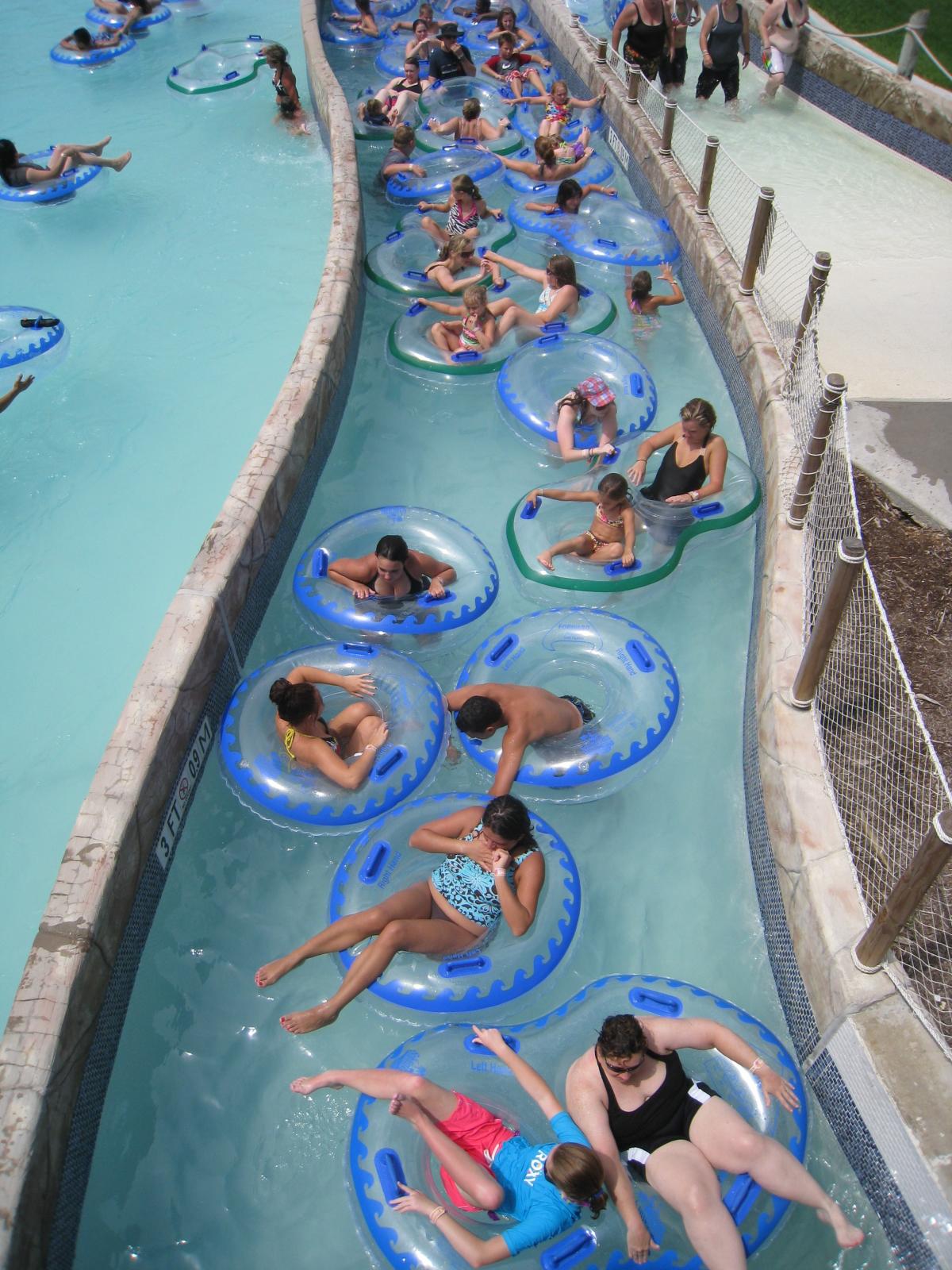 Tubers soak up some sun at the Schlitterbahn water park in Galveston, where nights are warmer than ever — literally.