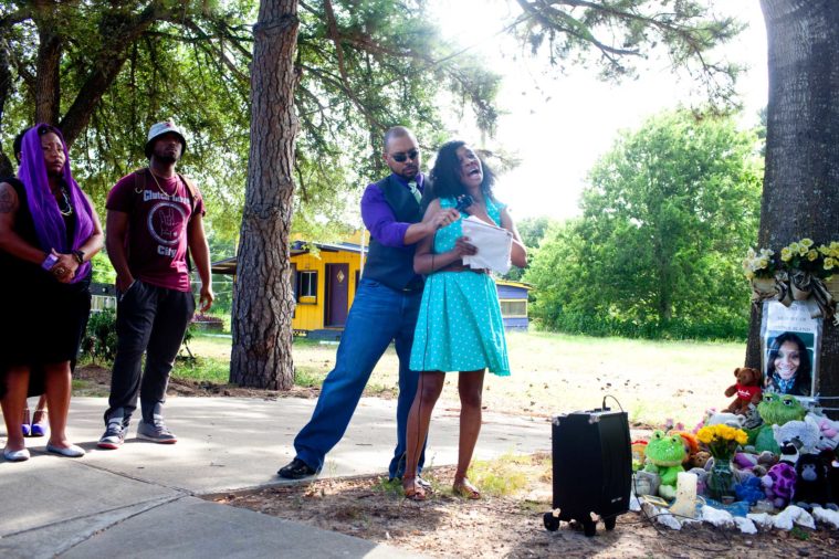 Chris Crawford speaks at a memorial for Sandra Bland