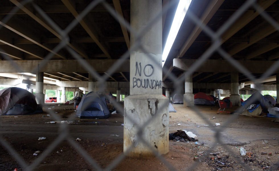 Tents in a former homeless camp under Interstate 45 in Dallas in 2016.
