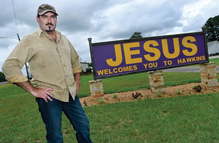 August 2016 postcard hawkins jesus sign