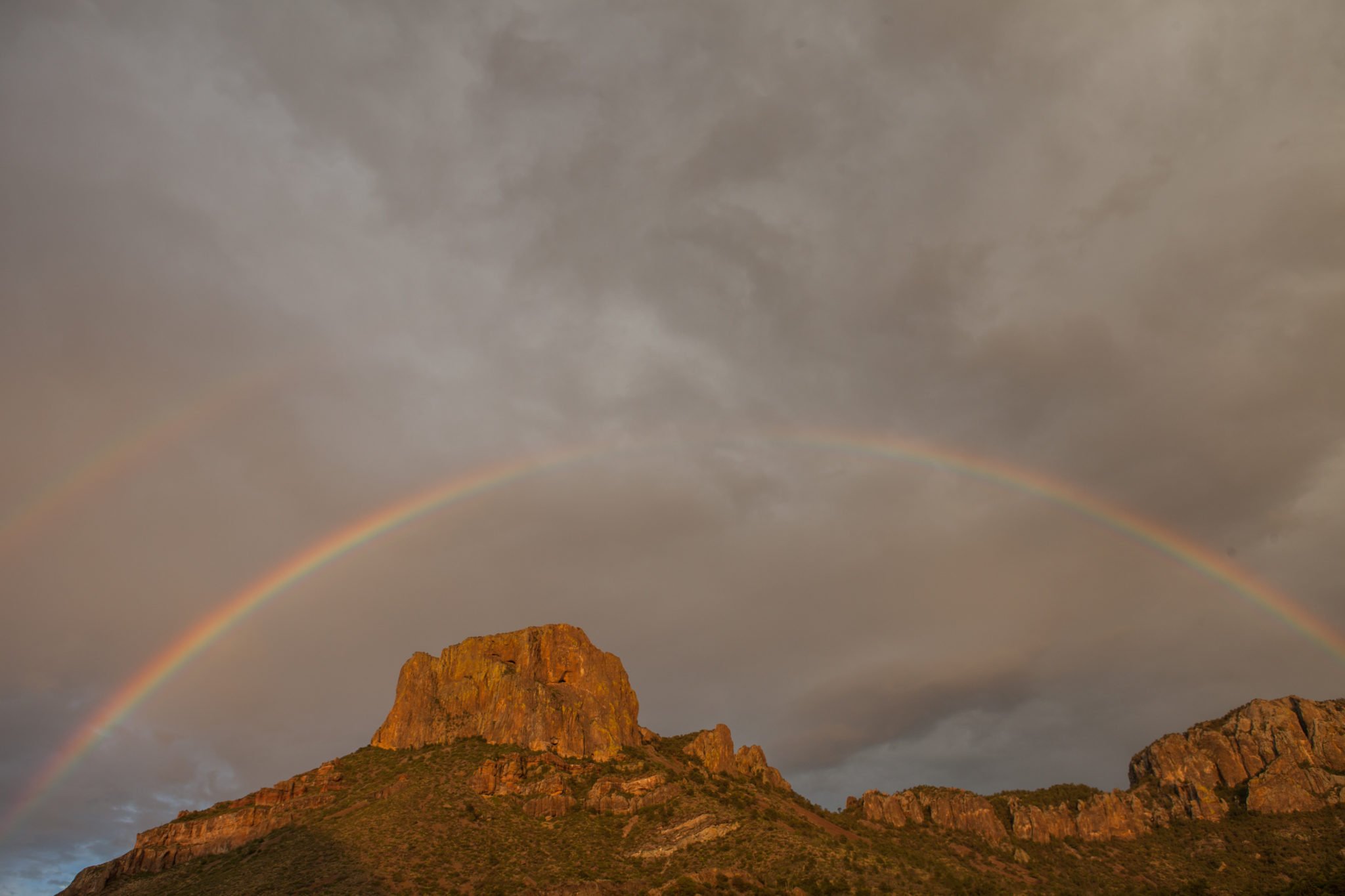 A double rainbow appeared at sunset over Casa Grande after an evening rain in Big Bend National Park in June.