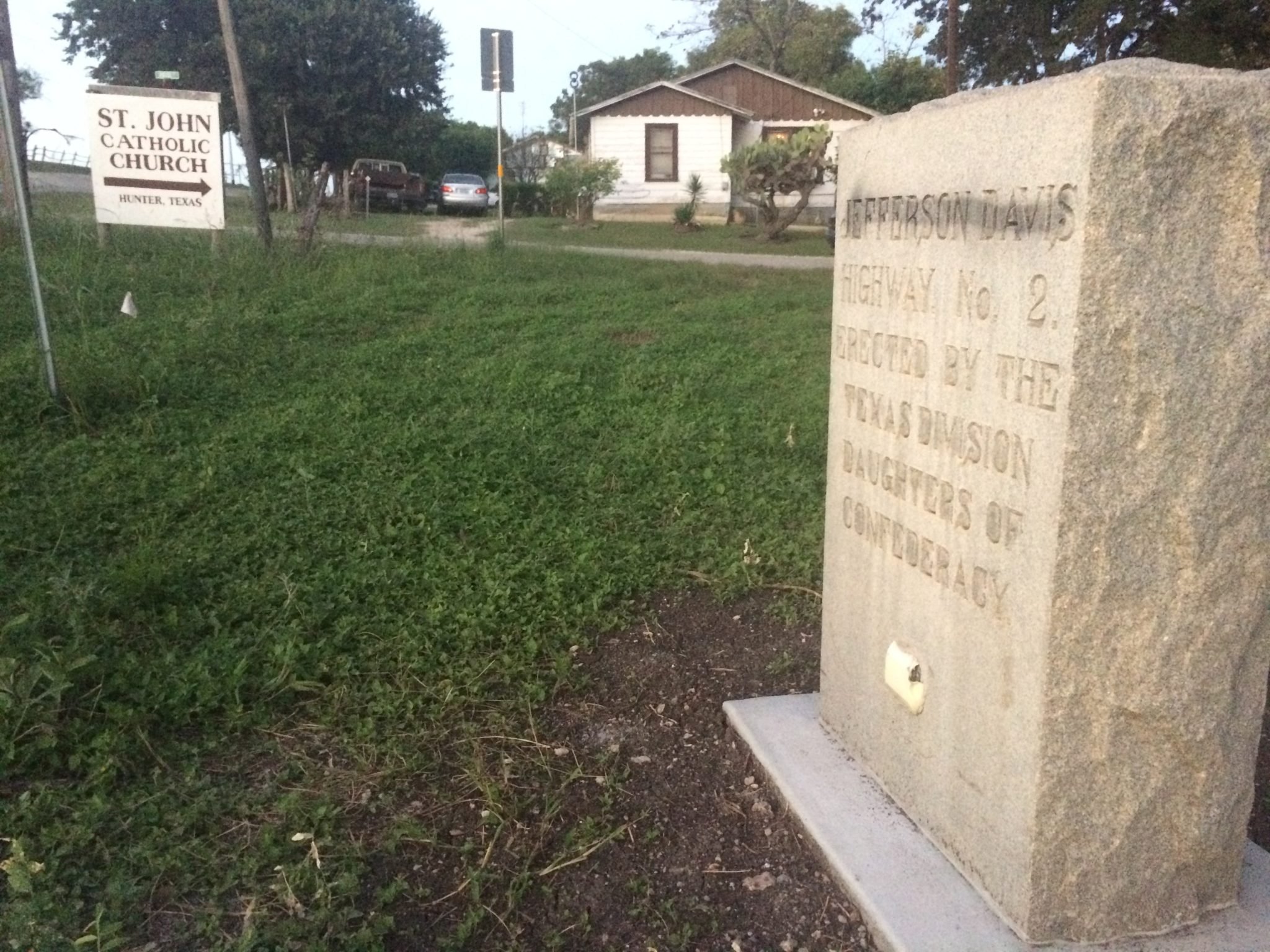 Texas State relocated Jefferson Davis monument to Hunter and made an attempt to scrub it of graffiti.