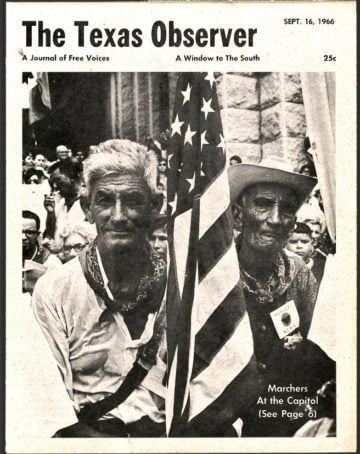 The September 2016, 1966 cover of the Observer, featuring labor marchers at the state Capitol.