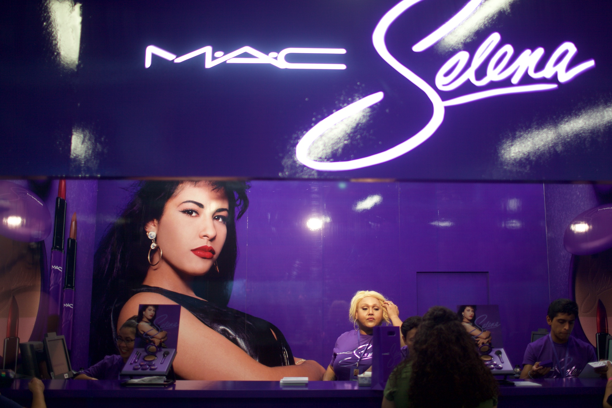 Makeup counter at the MAC Selena makeup debut