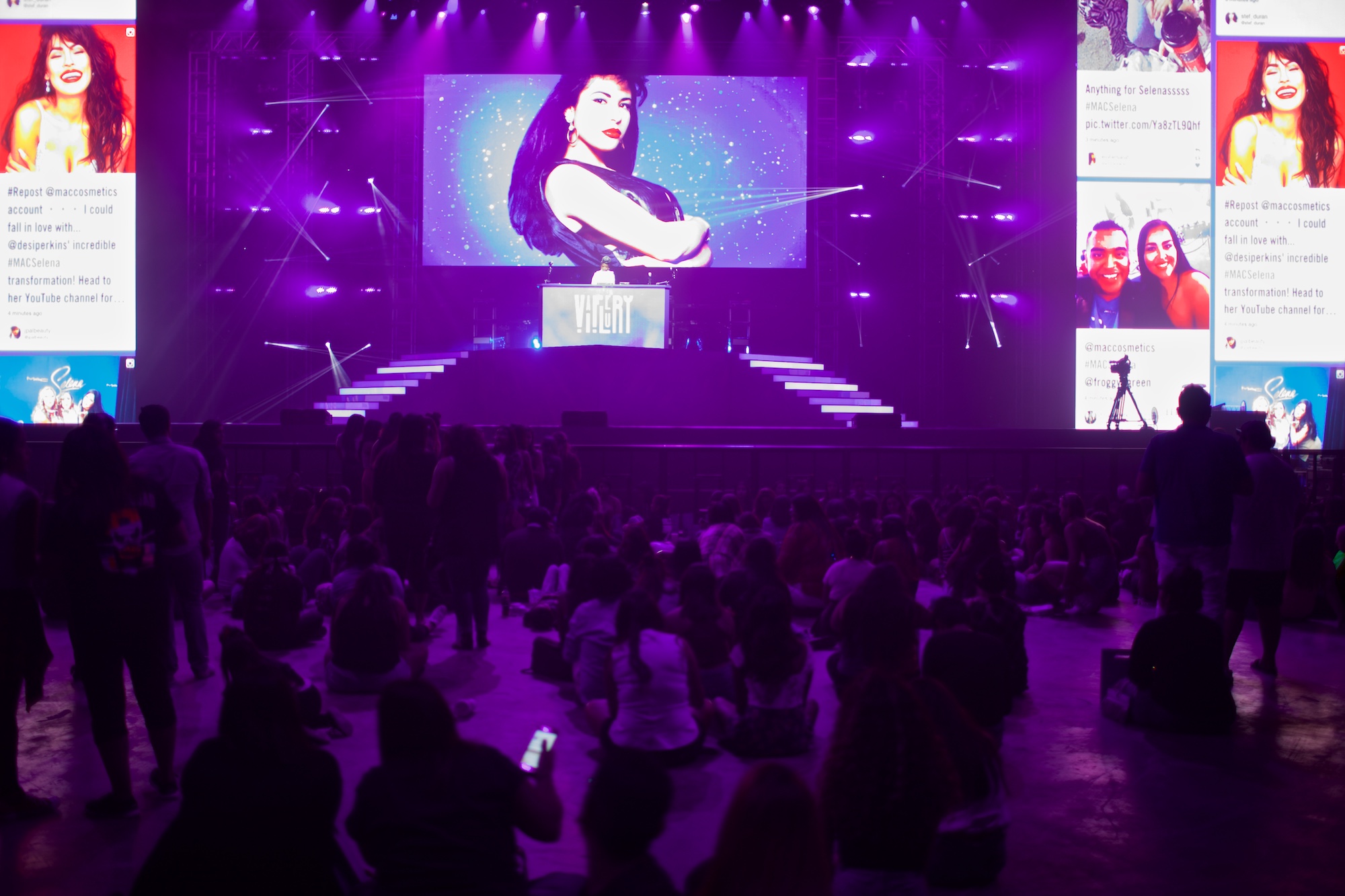 DJ onstage at the Selena makeup event