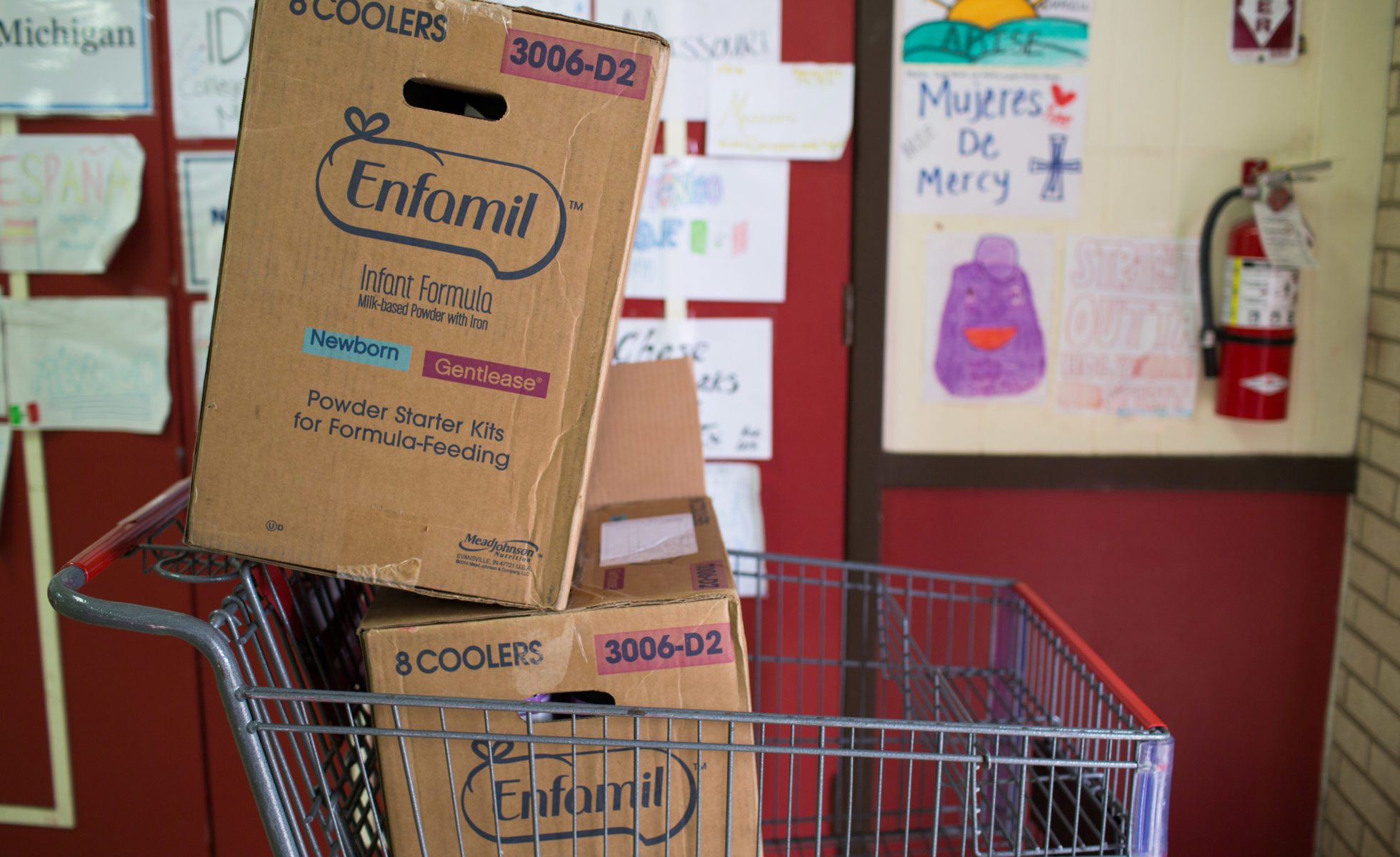 Donations for the infant refugees at the Respite Center.