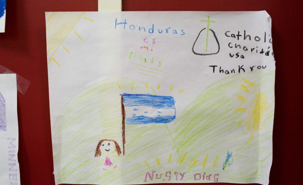 A child's drawing at the Catholic Charities of the Rio Grande Valley's Humanitarian Respite Center.