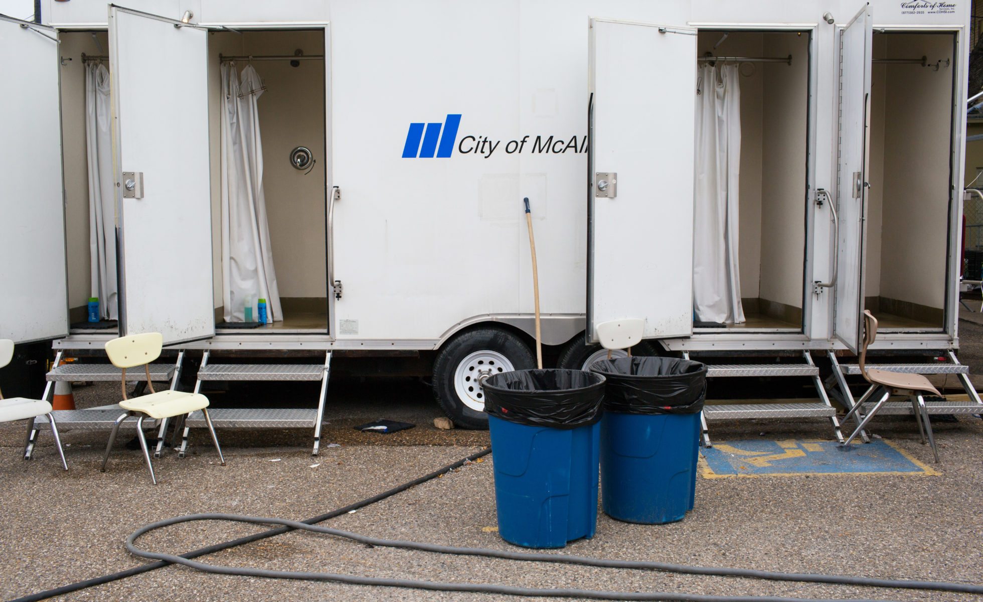 The city of McAllen and Hidalgo County loaned generators, portable showers and two large tents to the Respite Center.