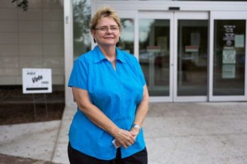 Kathy Kennedy, poll worker at the Collins Garden library in San Antonio. 